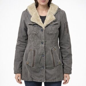 Vintage Levis Utility Jacket Anorak Casual Everyday Canvas Sherpa Pockets Gray S